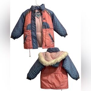 Vintage Casual Time girls puffer jacket with detachable fur lined hood